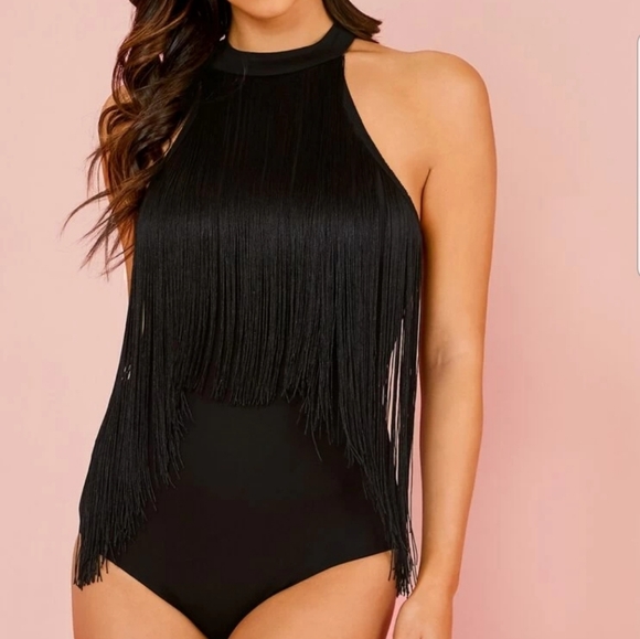 Tops - Fringe black bodysuit